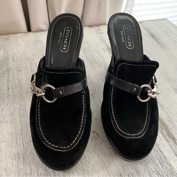 Coach Cleo Clip & Ring black suede heels slip on mules size 8B - Picture 4 of 12